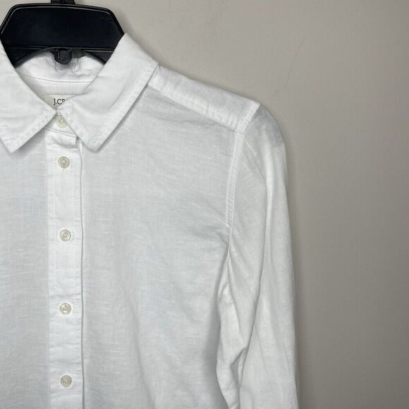 J.CREW Button Up Top Women XS Linen Cotton Blend White Long Sleeve BY035 - Picture 4 of 11